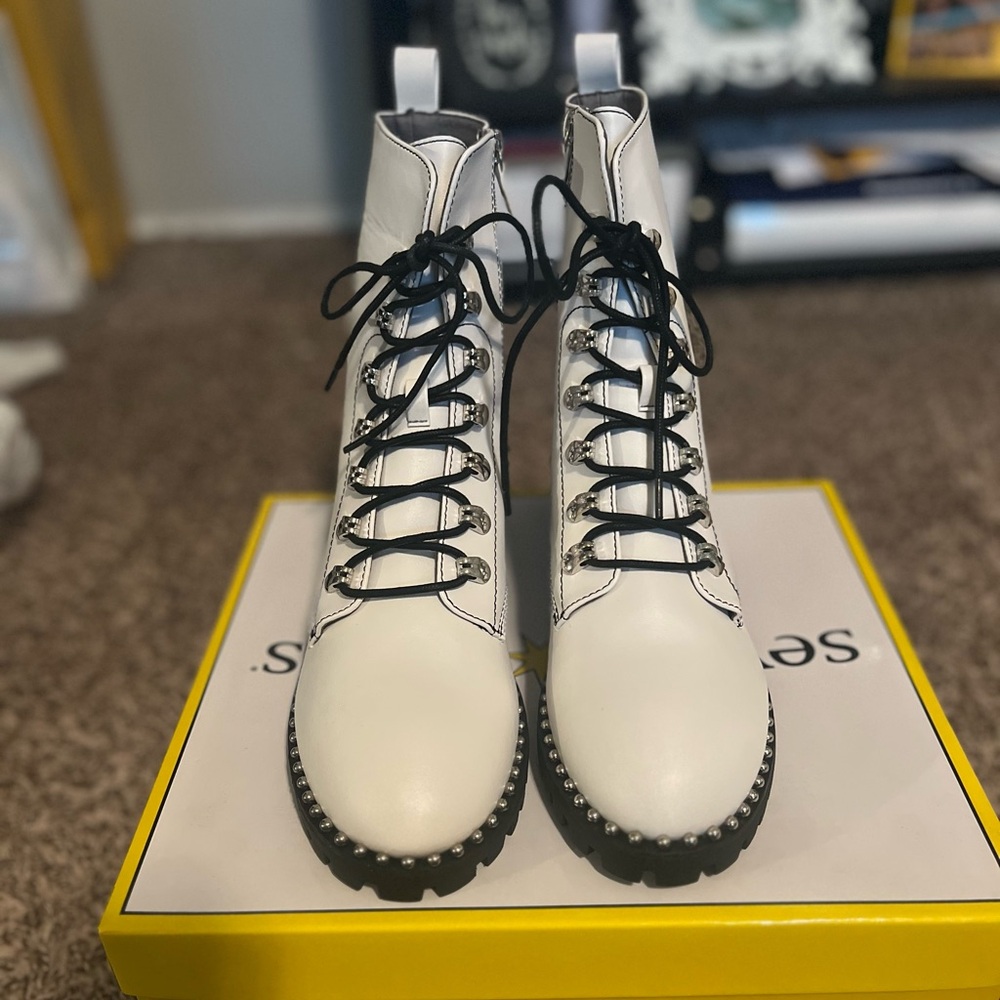 Seven Dials White Lace-Up Boots